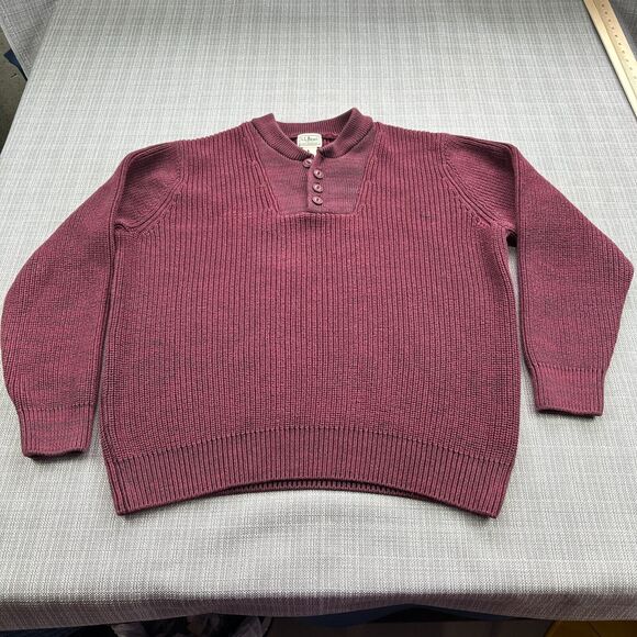 LL Bean Henley Sweater Mens Large Burgundy Heavyweight Pullover Cabincore 500592 - Picture 1 of 11